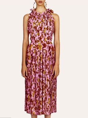 ULLA JOHNSON Amalthea Dress Pink Hibiscus Size 2 SILK Midi